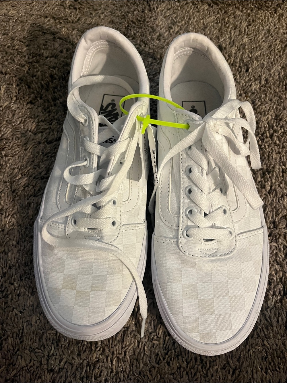 Vans White on White Checkerboard Low Top Sneakers
